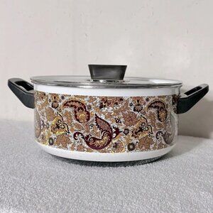 Vintage Enamelware Brown Fancipans Stew Pot  With Lid